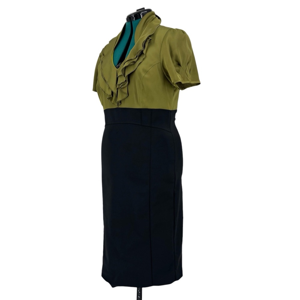 le chateau Chartreuse and Black Short Sleeve Ruffle Neck Wiggle Skirt, Large - Picture 4 of 17